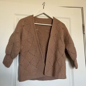 Vintage Handmade Authentic Tan Crochet Cardigan